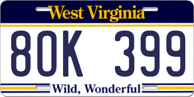 WV license plate 8OK399