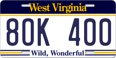 WV license plate 8OK400