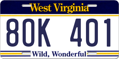 WV license plate 8OK401