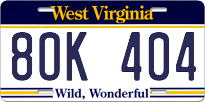 WV license plate 8OK404