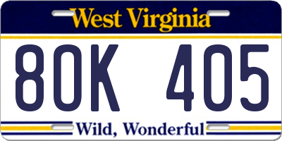 WV license plate 8OK405