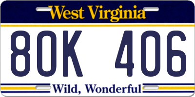 WV license plate 8OK406