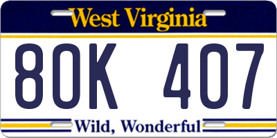 WV license plate 8OK407