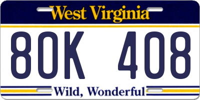 WV license plate 8OK408