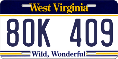 WV license plate 8OK409