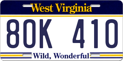 WV license plate 8OK410
