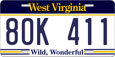 WV license plate 8OK411