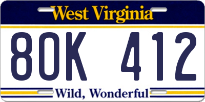 WV license plate 8OK412
