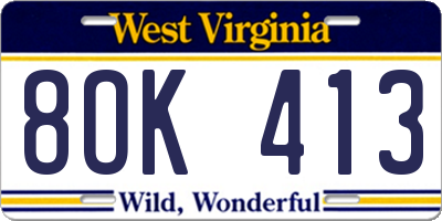 WV license plate 8OK413