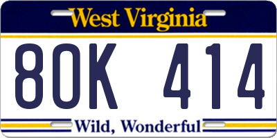 WV license plate 8OK414