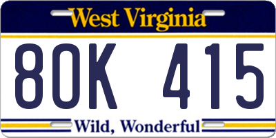 WV license plate 8OK415