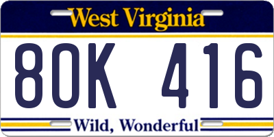 WV license plate 8OK416