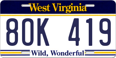 WV license plate 8OK419