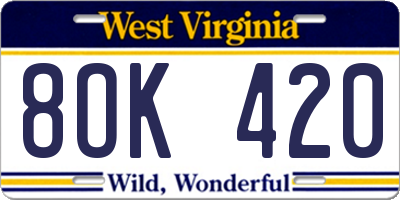WV license plate 8OK420