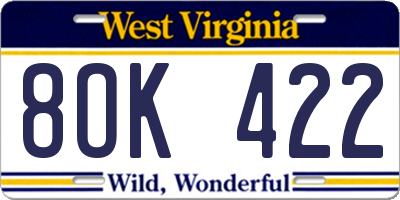 WV license plate 8OK422