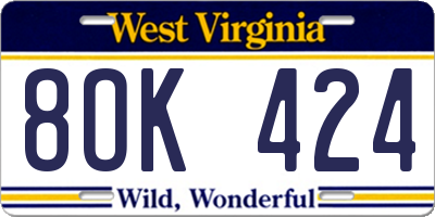 WV license plate 8OK424