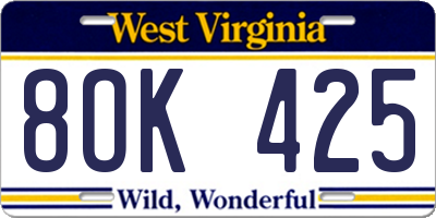 WV license plate 8OK425