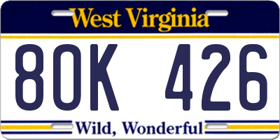 WV license plate 8OK426