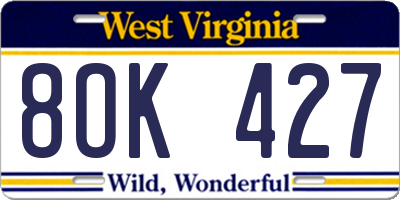 WV license plate 8OK427