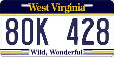 WV license plate 8OK428
