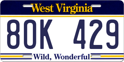 WV license plate 8OK429