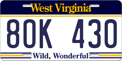 WV license plate 8OK430