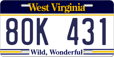 WV license plate 8OK431