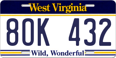 WV license plate 8OK432