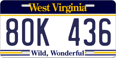 WV license plate 8OK436