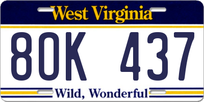 WV license plate 8OK437