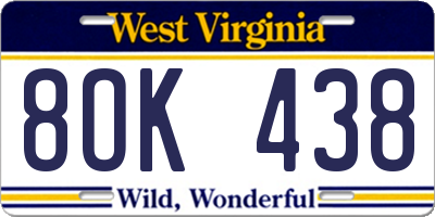 WV license plate 8OK438