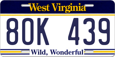 WV license plate 8OK439