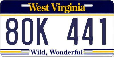 WV license plate 8OK441