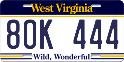 WV license plate 8OK444