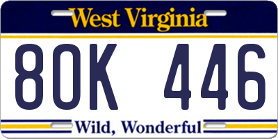 WV license plate 8OK446