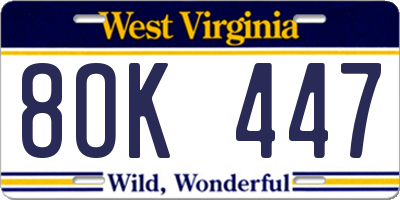 WV license plate 8OK447