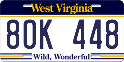 WV license plate 8OK448