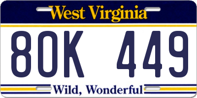 WV license plate 8OK449