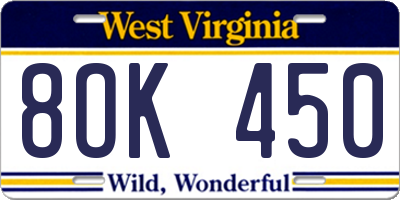 WV license plate 8OK450