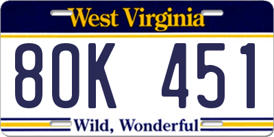 WV license plate 8OK451