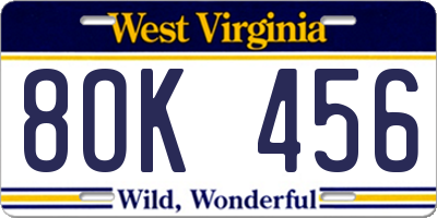 WV license plate 8OK456