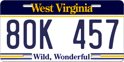WV license plate 8OK457