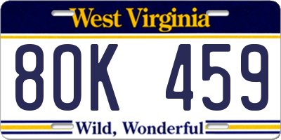 WV license plate 8OK459