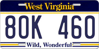 WV license plate 8OK460