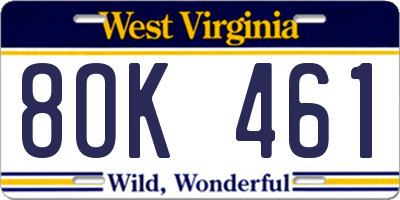 WV license plate 8OK461