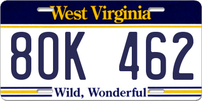 WV license plate 8OK462