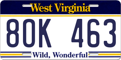 WV license plate 8OK463