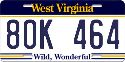 WV license plate 8OK464