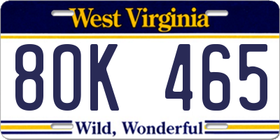 WV license plate 8OK465