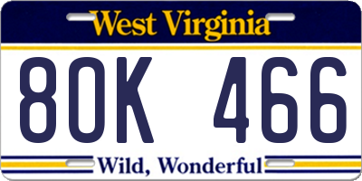 WV license plate 8OK466